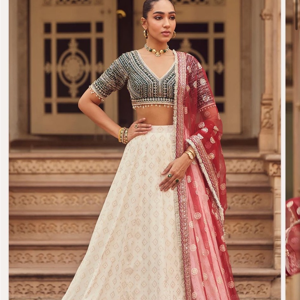 Elegant Red and Cream Lehenga Choli